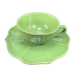 Pierre Deux Green Teacup And Saucer Set Ceramic Made In Portugal Cup Plate‎ Set